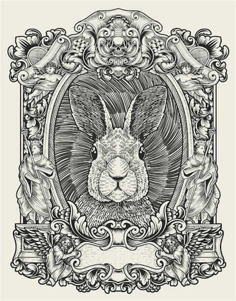 Ilustración de conejo vintage con estilo de grabado Vector Premium