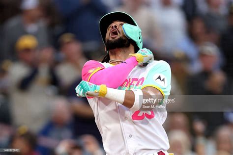 Fernando Tatis Jr 23 Of The San Diego Padres Reacts After Hitting A