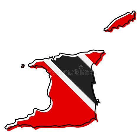 Stylized Outline Map Of Trinidad And Tobago With National Flag Icon Flag Color Map Of Trinidad