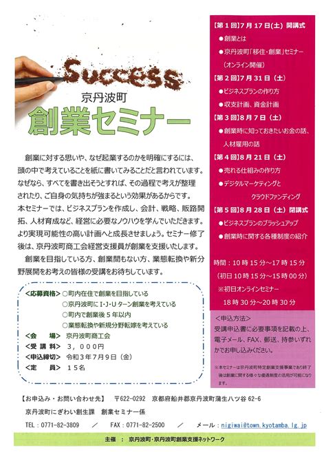 【セミナー】令和3年度京丹波町創業セミナー参加者募集について 京丹波町商工会