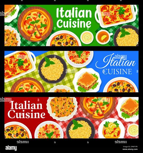 Italian Cuisine Banners Restaurant Food Dishes And Meals Menu Vector