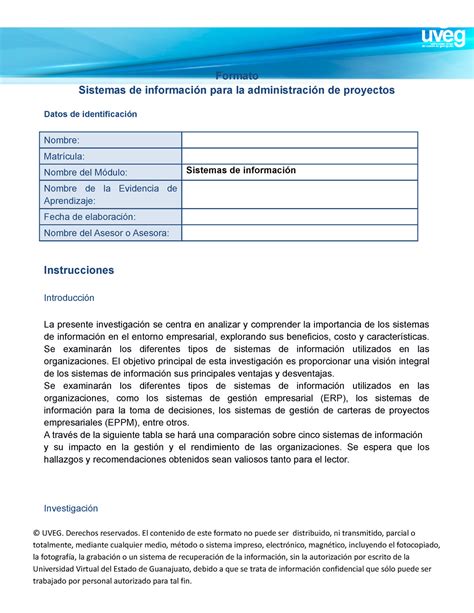 Ea Sistemas De Administraci N De Proyectos Formato Sistemas De