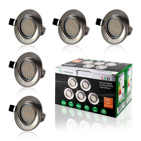 5 Spot Led Encastrable Extra Plat Dimmable Orientable Salle De Bain