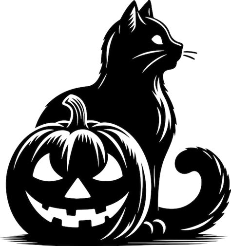 Premium Vector | Cat Pumpkin black cat silhouette with vector illustration