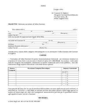 Facsimile Domanda Comune Di Alghero Doc Template PdfFiller