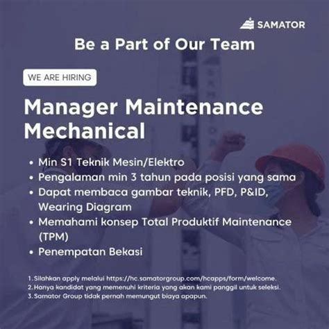 Lowongan Kerja Manager Maintenance Mechanical Di Samator November