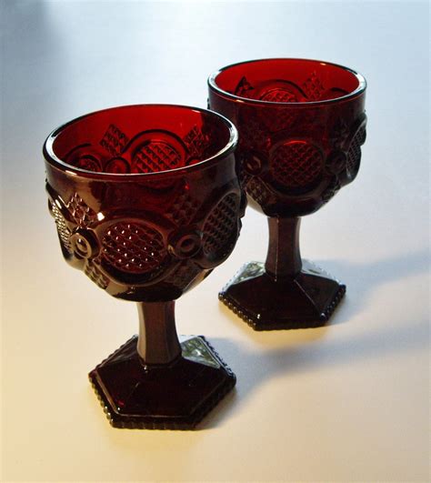 Vintage Ruby Red Wine Goblets Or Glasses Avon Cape Cod