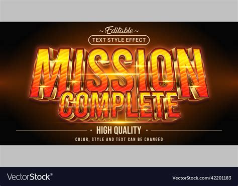 Editable text style effect - mission complete Vector Image