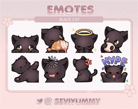 Cute Black Cat Emotes Twitch Discord Kawaii Kitty Neko Etsy Uk