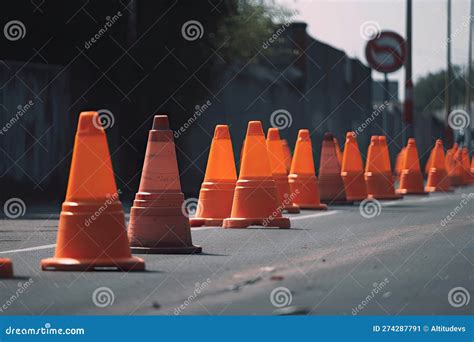 Traffic Cones in a Line, Marking Off a Lane for Construction Stock ...