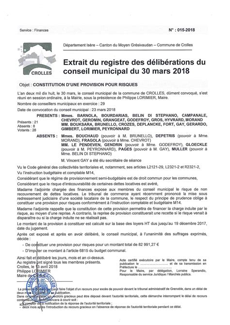 Calam O Crolles Deliberation Constitution D Une Provision