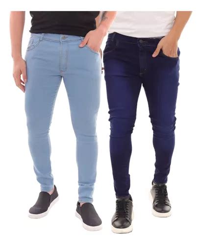 Kit 2 Calças Jeans Masculina Básica Super Skinny Délavé Luxo