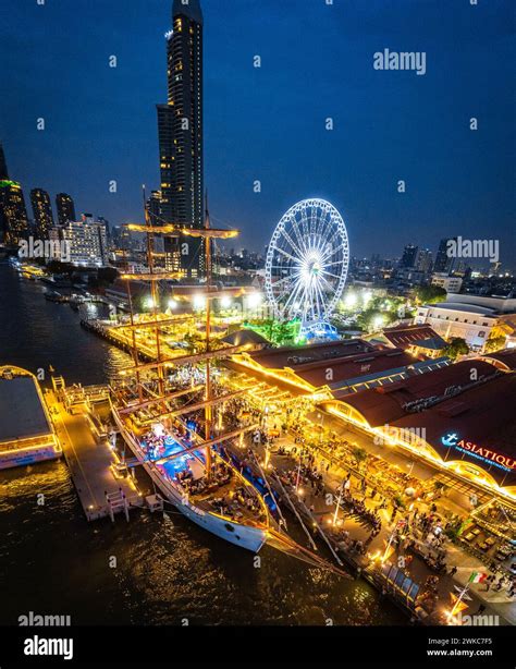 Aerial View Of Asiatique The Riverfront Open Night Market At The Chao