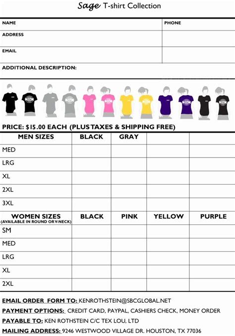 Free Printable Shirt Order Form Printable Forms Free Online