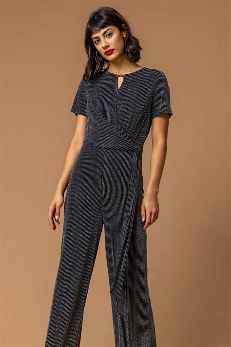 Shimmer Twist Keyhole Jumpsuit In Silver Roman Originals Uk