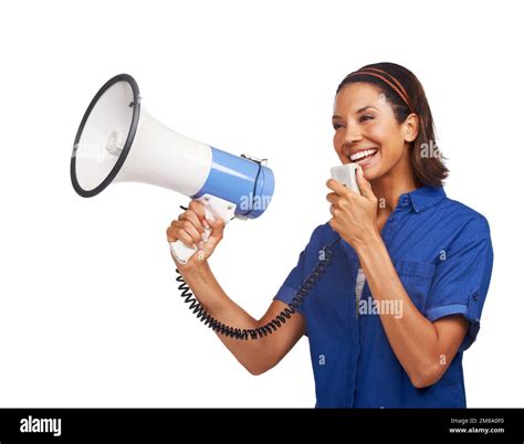 Hear Me A Friendly African American Woman Talking Into A Megaphone