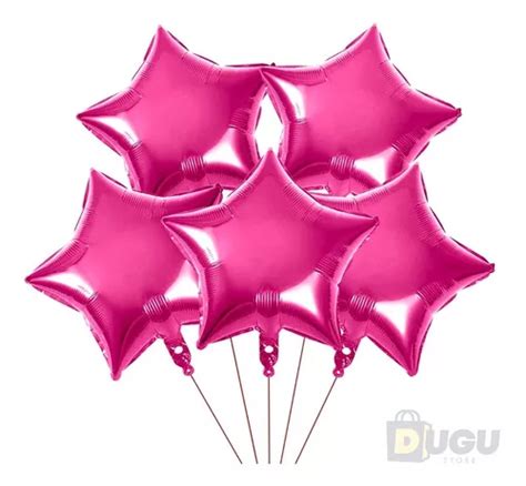 Pack De 5 Globos Metalizados Estrellas Fucsia Helio O Aire Cuotas