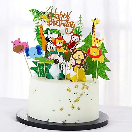 35 Stück Tier Cake Topper Happy Birthday Dschungel Girlande für Kinder