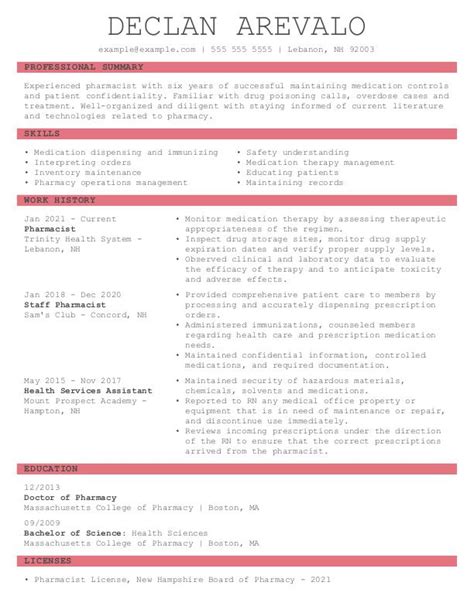 Pharmacist Free Resume Templates How To Guide