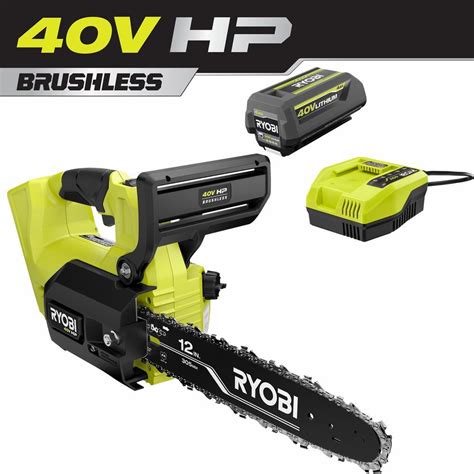 Ryobi 40v Hp Brushless 12 In Top Handle Electric Cordless Chainsaw With 4 0 Ah Battery And