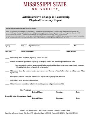 Fillable Online Administrative Change In Leadership Physical Inventory