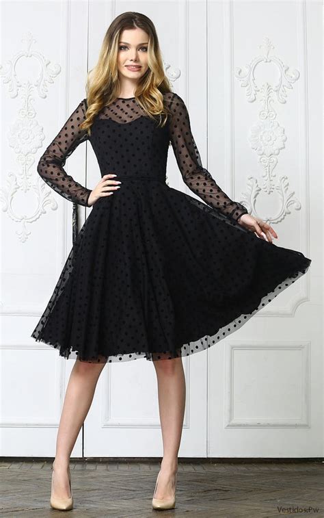 M S De Vestido Negro Manga Larga Bellas Propuestas Vestidos