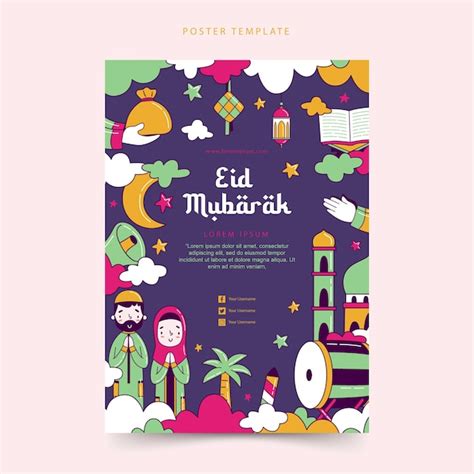 Plantilla De P Ster Dibujado A Mano De Eid Mubarak Vector Premium