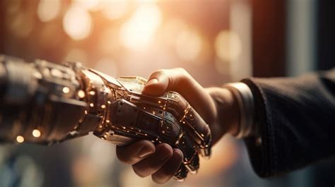 Premium Ai Image Businessman And Robot Shaking Hands In A Symbolic