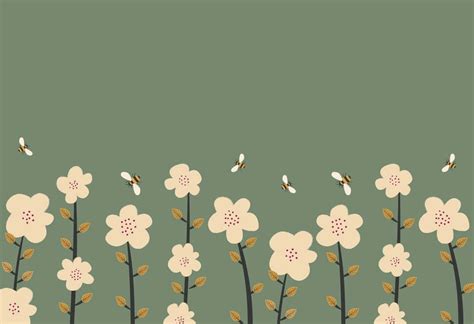 Download Sage Green Floral Backgroundwith Bees Wallpaper