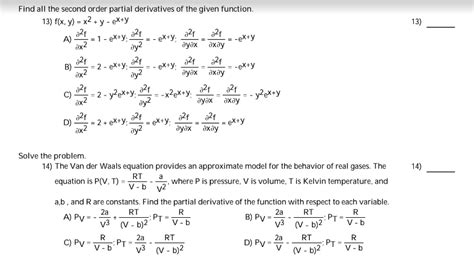 Solved Find All The Second Order Partial Derivatives Of The Chegg