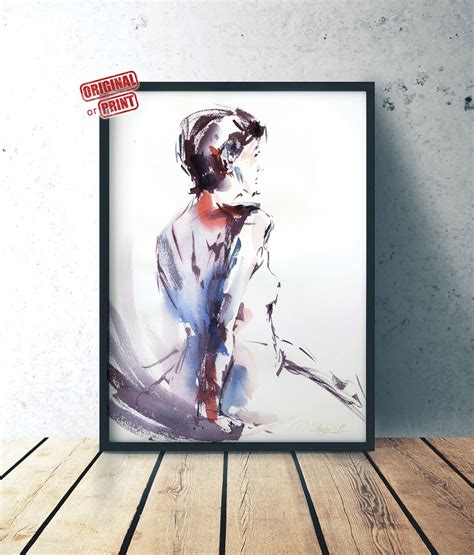 Original Nude Sketch Painting Sitting Woman Model Nude Original And Print On Watercolor Paper