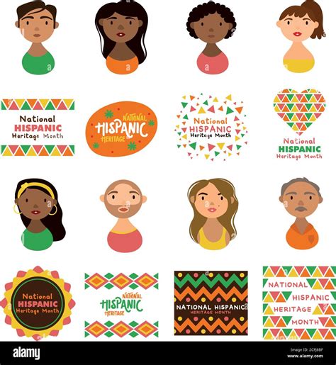 People Characters And National Hispanic Heritage Letterings Flat Style