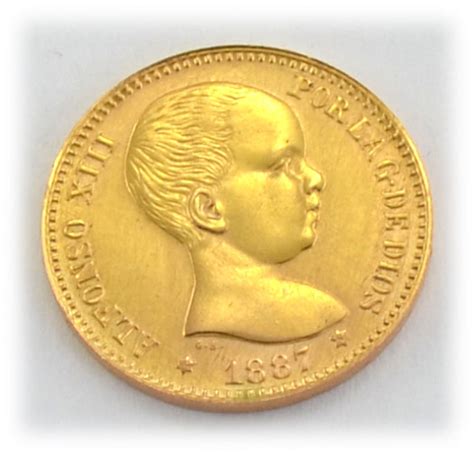 Spanien 20 Pesetas Alfonso Xiii 1887 Goldmünze Aurum Goldshop