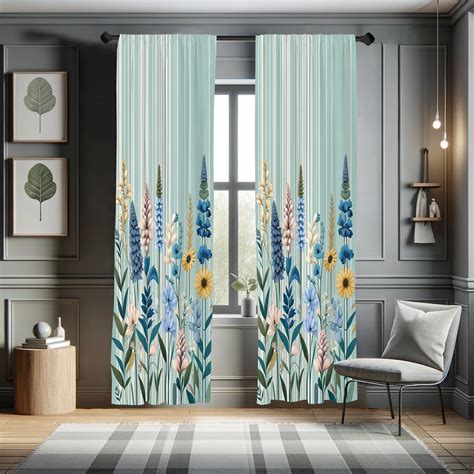 Ambesonne Spring Curtains 2 Panel Set Modern Garden Leafy Floral Pair