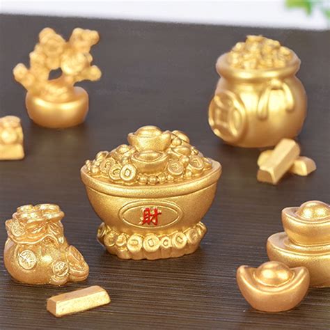 Golden Chinese Yuan Bao Wealth Golden Statue Ingots Decor Ornament