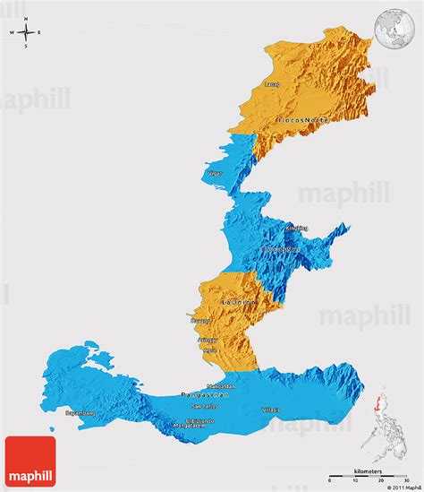 Political Panoramic Map of Region 1, cropped outside