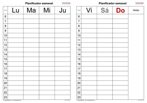 Planificadores Semanales En Word Excel Y Pdf