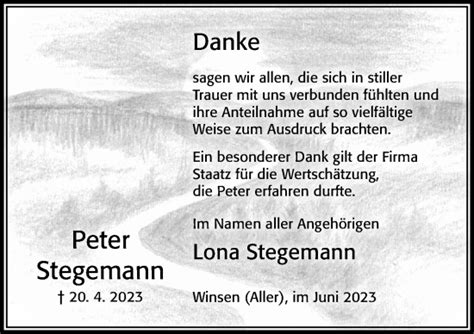 Traueranzeigen Von Peter Stegemann Trauerportal Der Celleschen Zeitung