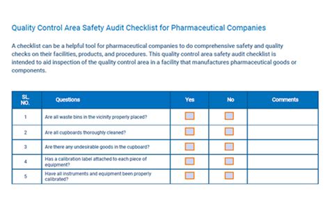 Pharmaceutical Safety Audit Checklists