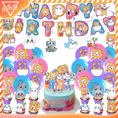 Lankybox Set Aandb Birthday Party Banner Cake Topper Cupcake Toppers