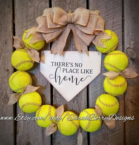 Softball Wreath With Burlap Bow Made With Real Balls Etsy In 2020