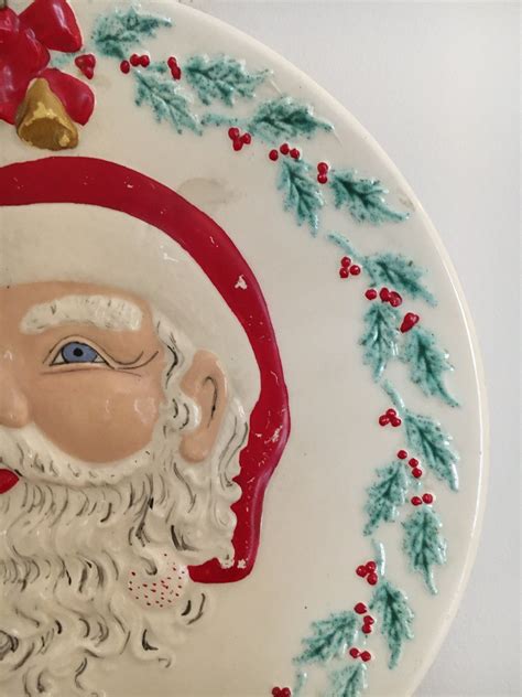 Vtg Santa Plate Hand Painted Ceramic Etsy Uk