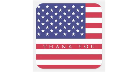 Patriotic American Flag Thank You Square Sticker Zazzle