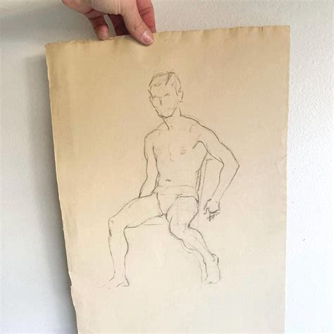 Vintage Pencil Drawing Nude Male Figure Sketch Artist Original Movement
