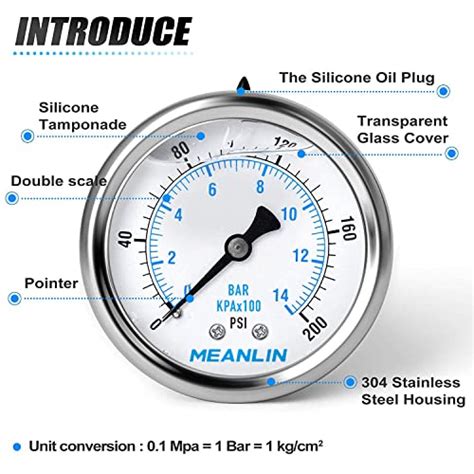 MEANLIN MEASURE 0 200Psi Stainless Steel 1 4 NPT 2 5 FACE DIAL Liquid