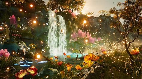 Premium Photo Fantasy Mystical Waterfall Digital Art Style Painting