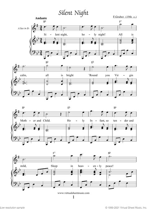 Free Silent Night Sheet Music For Alto Saxophone And Piano Pdf