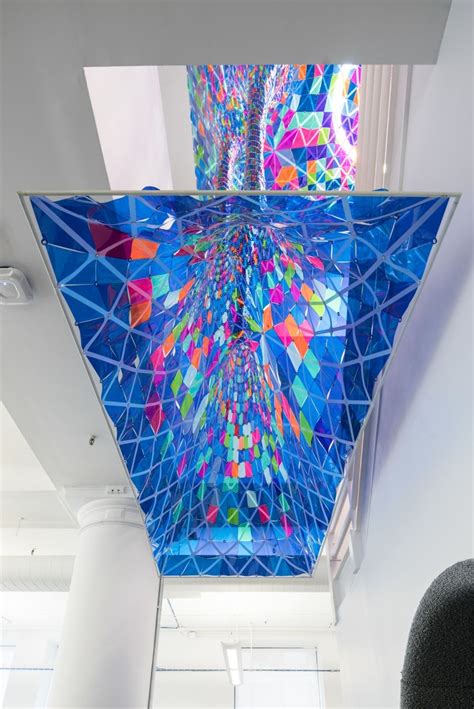 Stain Glass Art Installation That Hangs Through Two Floors Of Behance S New Nyc Offices Glass