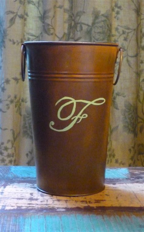 French Tall Galvanized Rusty Tin Pail Vase Bucket Your Monogram Color