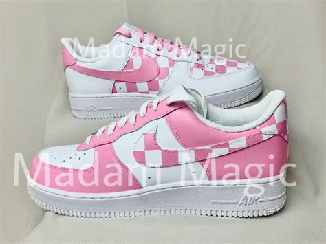 Hand Painted Custom Air Force 1 Low Pink Color Block Checkered